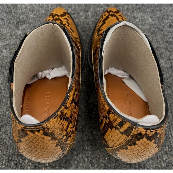 COACH Size 5C Low Western Booties Python Print Block Heel Leather Brown - Picture 6 of 12